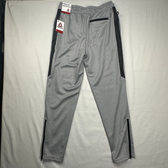 Reebok Mens Tapered Slim Joggers Gray Black Ankle Zip Sweatpants Medium NWT - Picture 4 of 9